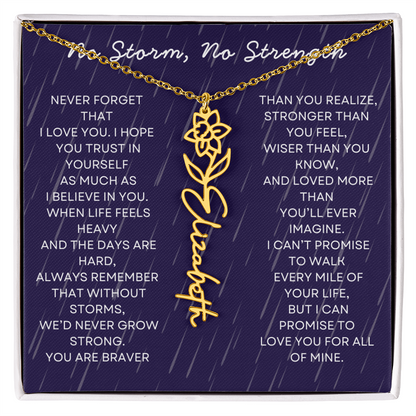 Custom Birth Flower Name Necklace with Message Card – Personalized Gift for Her