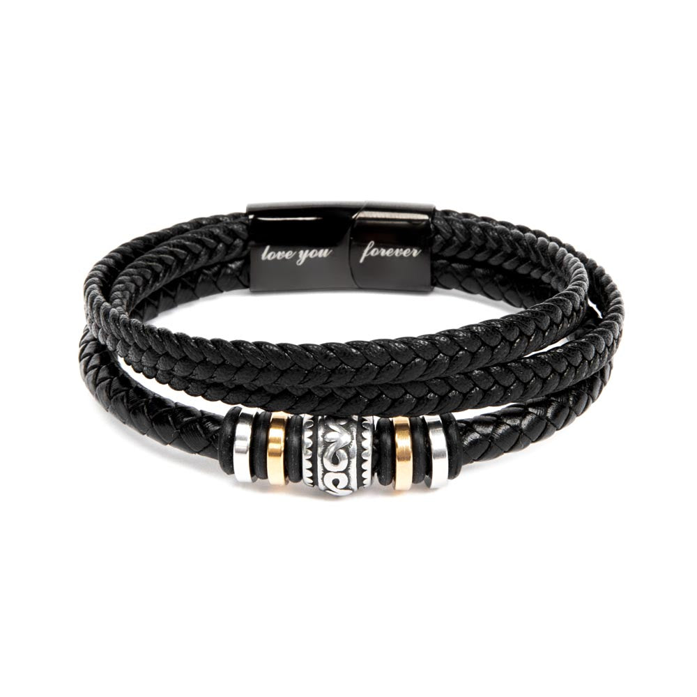 To My Grandson - Men's "Love You Forever" Leather Bracelet Gift