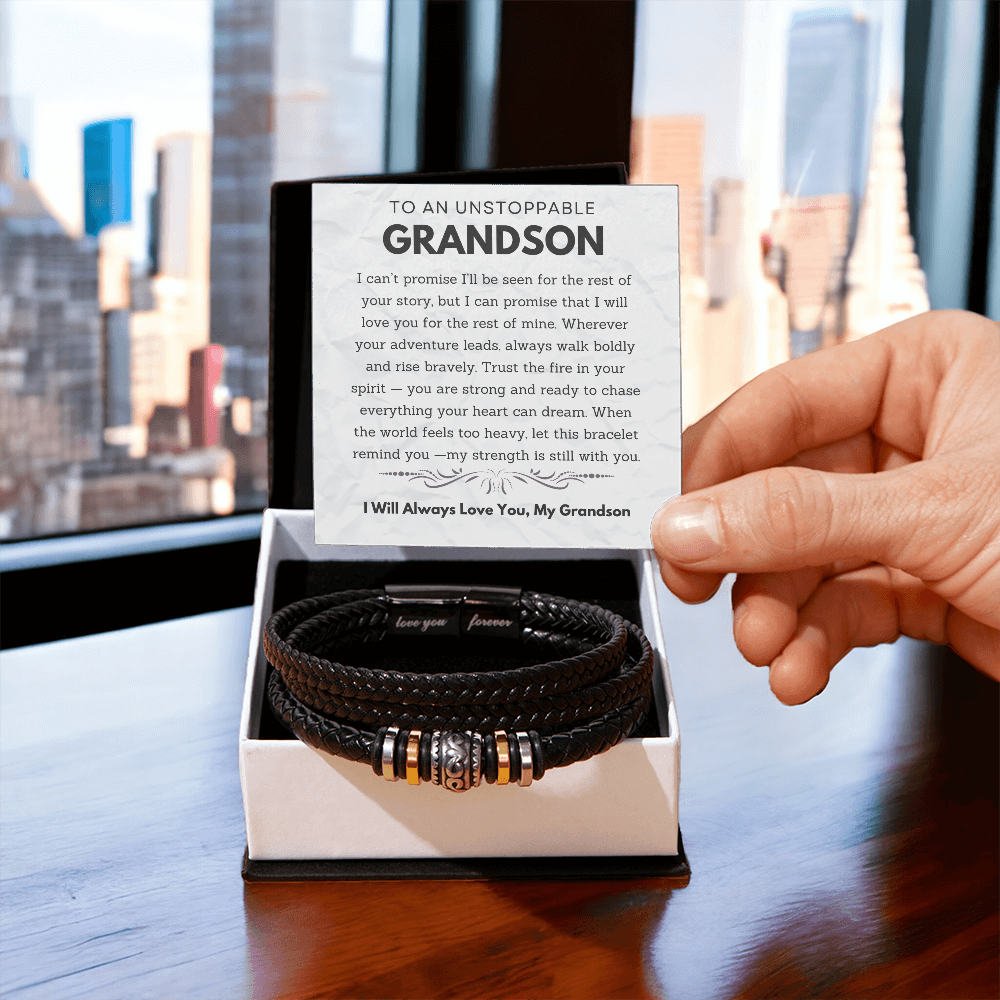 To My Grandson - Men's "Love You Forever" Leather Bracelet Gift