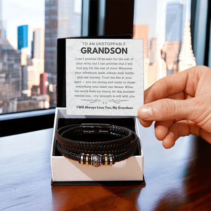 To My Grandson - Men's "Love You Forever" Leather Bracelet Gift