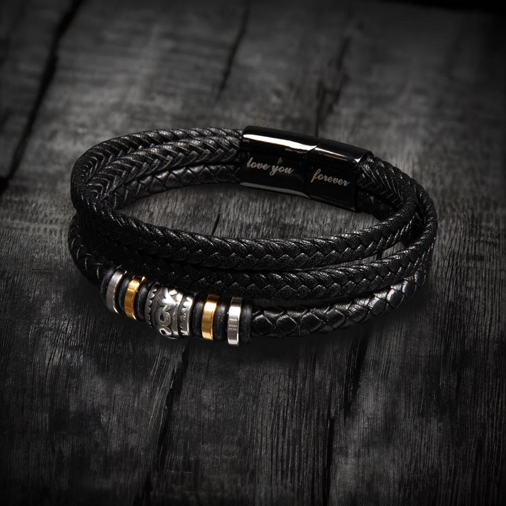 To My Grandson - Men's "Love You Forever" Leather Bracelet Gift