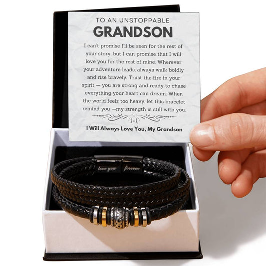 To My Grandson - Men's "Love You Forever" Leather Bracelet Gift