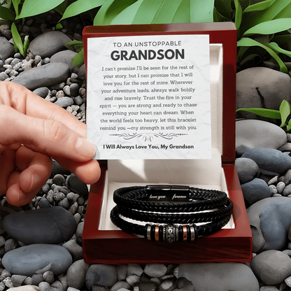 To My Grandson - Men's "Love You Forever" Leather Bracelet Gift