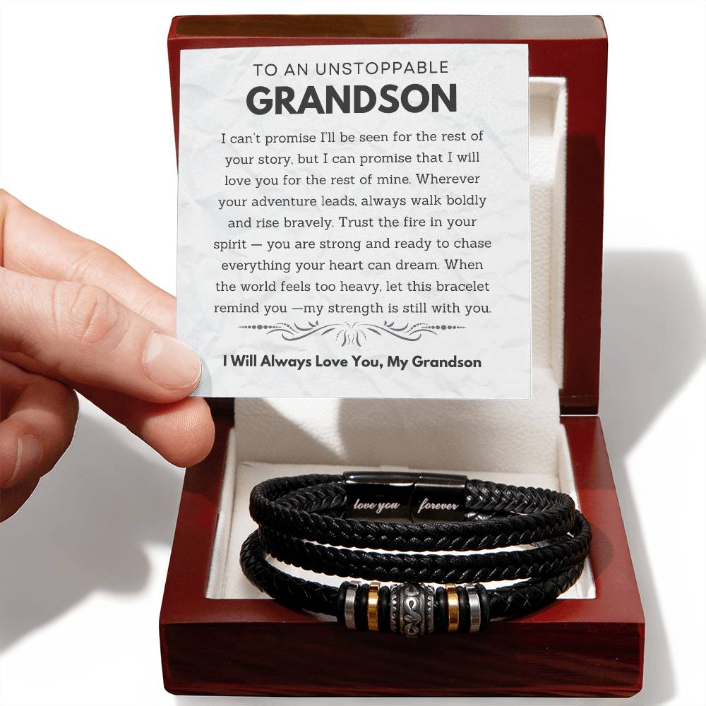 To My Grandson - Men's "Love You Forever" Leather Bracelet Gift
