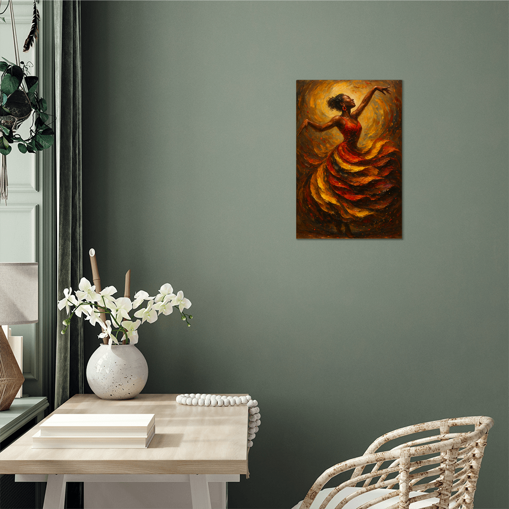 Flame in Motion – Afro-Latina Dancer Metal Wall Art