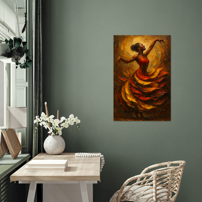 Flame in Motion – Afro-Latina Dancer Metal Wall Art