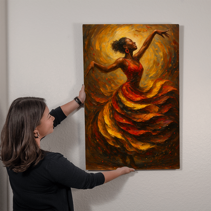 Flame in Motion – Afro-Latina Dancer Metal Wall Art