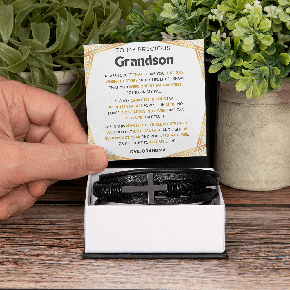 Men's Cross Bracelet with Message Card – Gift from Grandma to Grandson