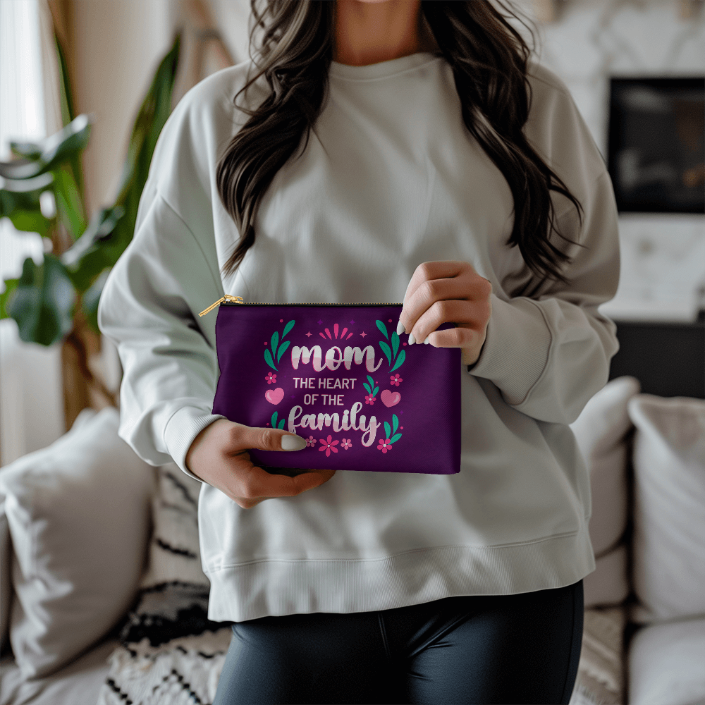 Mom – The Heart of the Family Fabric Zippered Pouch Gift