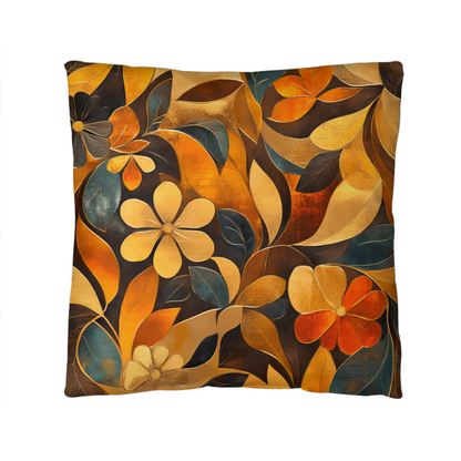 Elegant Gold Floral Throw Pillow Autumn Leaf Bloom Design