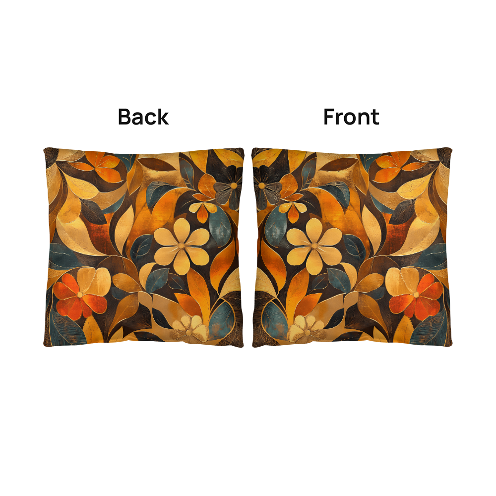 Elegant Gold Floral Throw Pillow Autumn Leaf Bloom Design
