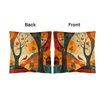 Autumn Forest Abstract Throw Pillow Red Bird Foliage Design