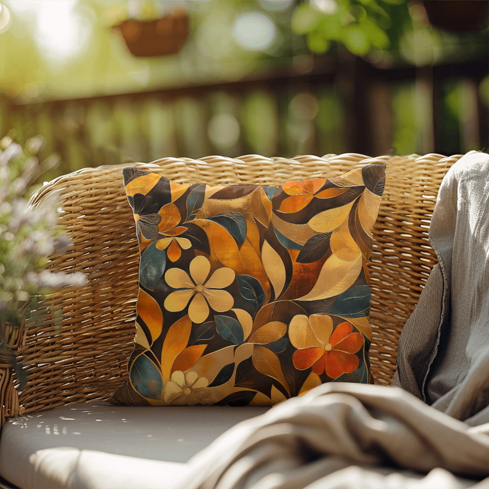 Elegant Gold Floral Throw Pillow Autumn Leaf Bloom Design