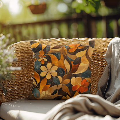 Elegant Gold Floral Throw Pillow Autumn Leaf Bloom Design