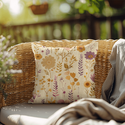 Vintage Boho Floral Throw Pillow in Earthy Neutrals Lavende