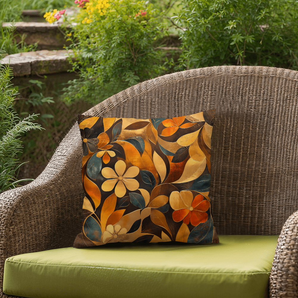Elegant Gold Floral Throw Pillow Autumn Leaf Bloom Design