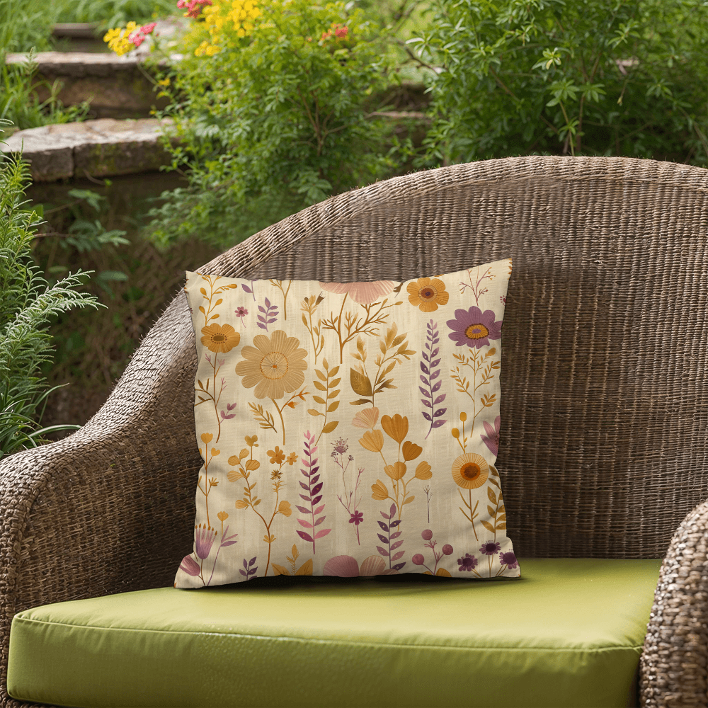 Vintage Boho Floral Throw Pillow in Earthy Neutrals Lavende