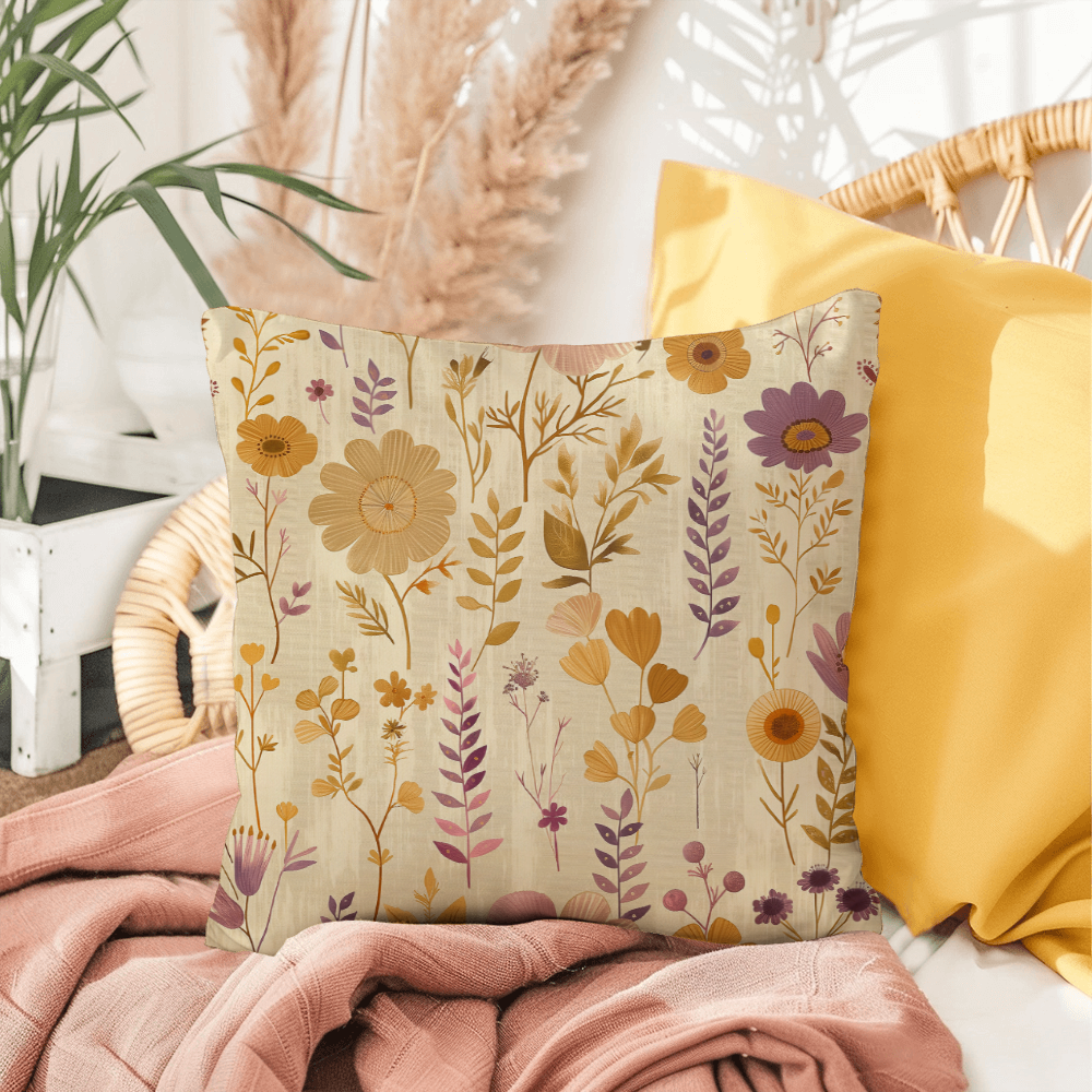 Vintage Boho Floral Throw Pillow in Earthy Neutrals Lavende