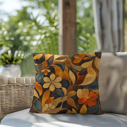 Elegant Gold Floral Throw Pillow Autumn Leaf Bloom Design