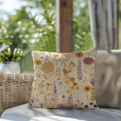 Vintage Boho Floral Throw Pillow in Earthy Neutrals Lavende
