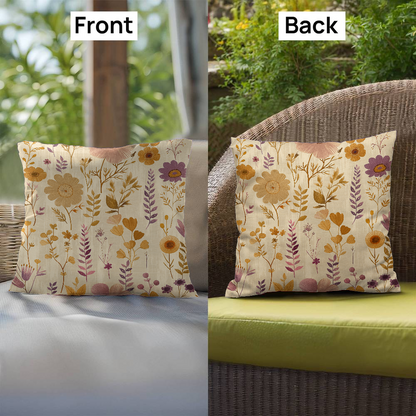 Vintage Boho Floral Throw Pillow in Earthy Neutrals Lavende