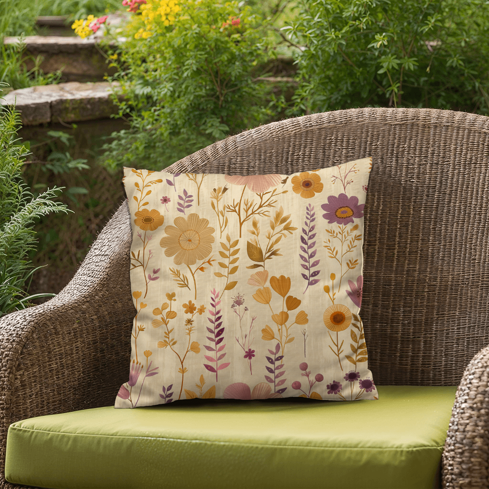 Vintage Boho Floral Throw Pillow in Earthy Neutrals Lavende