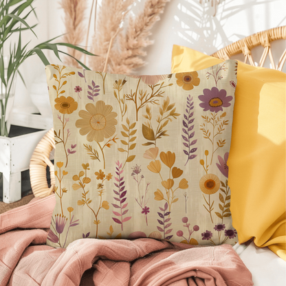 Vintage Boho Floral Throw Pillow in Earthy Neutrals Lavende