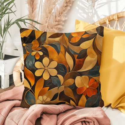 Elegant Gold Floral Throw Pillow Autumn Leaf Bloom Design
