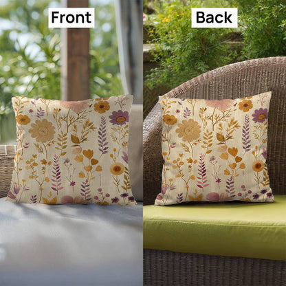 Vintage Boho Floral Throw Pillow in Earthy Neutrals Lavende