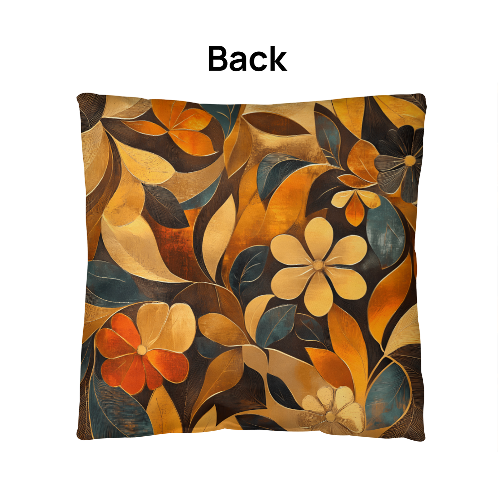 Elegant Gold Floral Throw Pillow Autumn Leaf Bloom Design