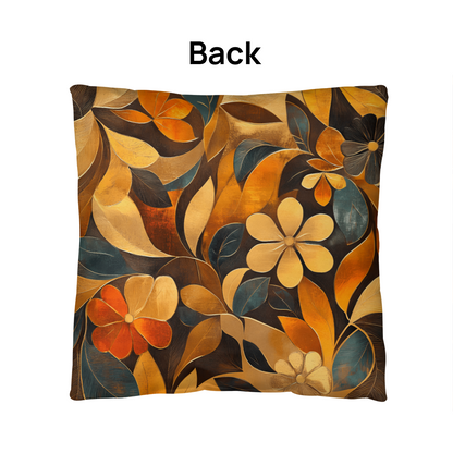 Elegant Gold Floral Throw Pillow Autumn Leaf Bloom Design