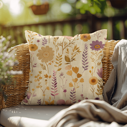 Vintage Boho Floral Throw Pillow in Earthy Neutrals Lavende