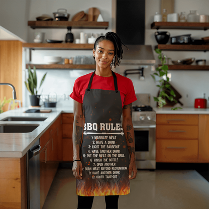 🔥 BBQ Rules Funny Grilling Apron for Men – Gag Gift for Dads, Grill Masters & Backyard Chefs