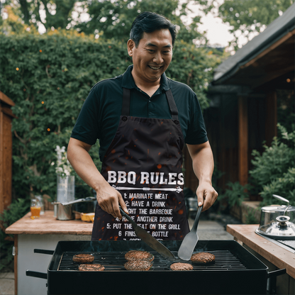 🔥 BBQ Rules Funny Grilling Apron for Men – Gag Gift for Dads, Grill Masters & Backyard Chefs