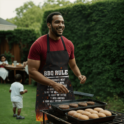 🔥 BBQ Rules Funny Grilling Apron for Men – Gag Gift for Dads, Grill Masters & Backyard Chefs