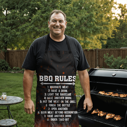 🔥 BBQ Rules Funny Grilling Apron for Men – Gag Gift for Dads, Grill Masters & Backyard Chefs