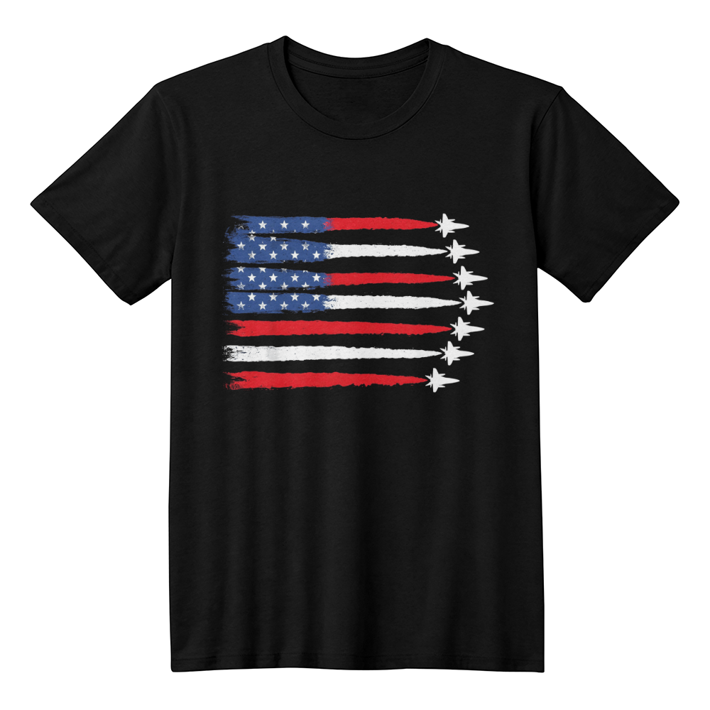 black t shirt with american flag jet graphic design