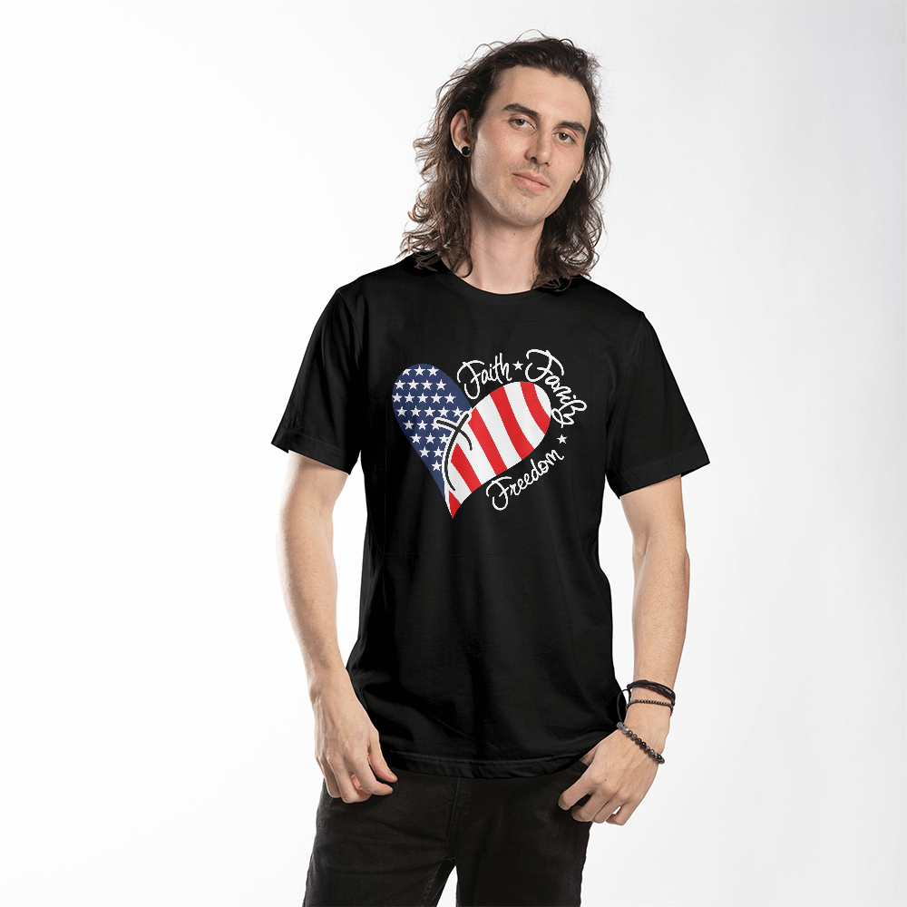 patriotic heart usa flag graphic t shirt black