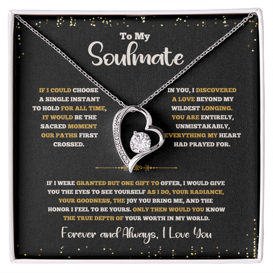 Forever Love Necklace for Soulmate – Heartfelt Gift with Message Card in White or Yellow Gold