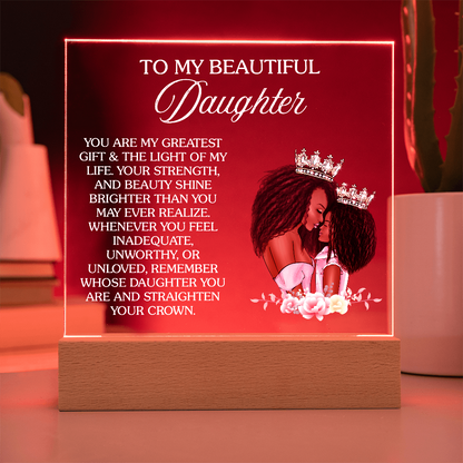 Crown Up, Queen – Daughter Acrylic Nightlight from Mom Gift illuminates her strength and beauty in a heartfelt design.