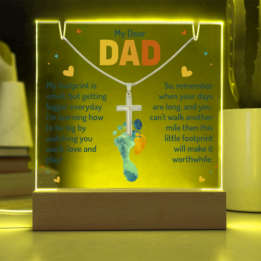 To My Dear Dad” Cross Necklace & Acrylic Keepsake Gift Set