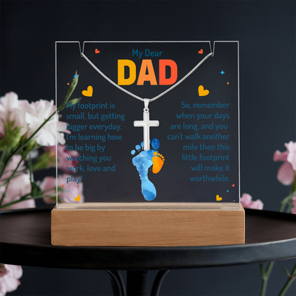 To My Dear Dad” Cross Necklace & Acrylic Keepsake Gift Set