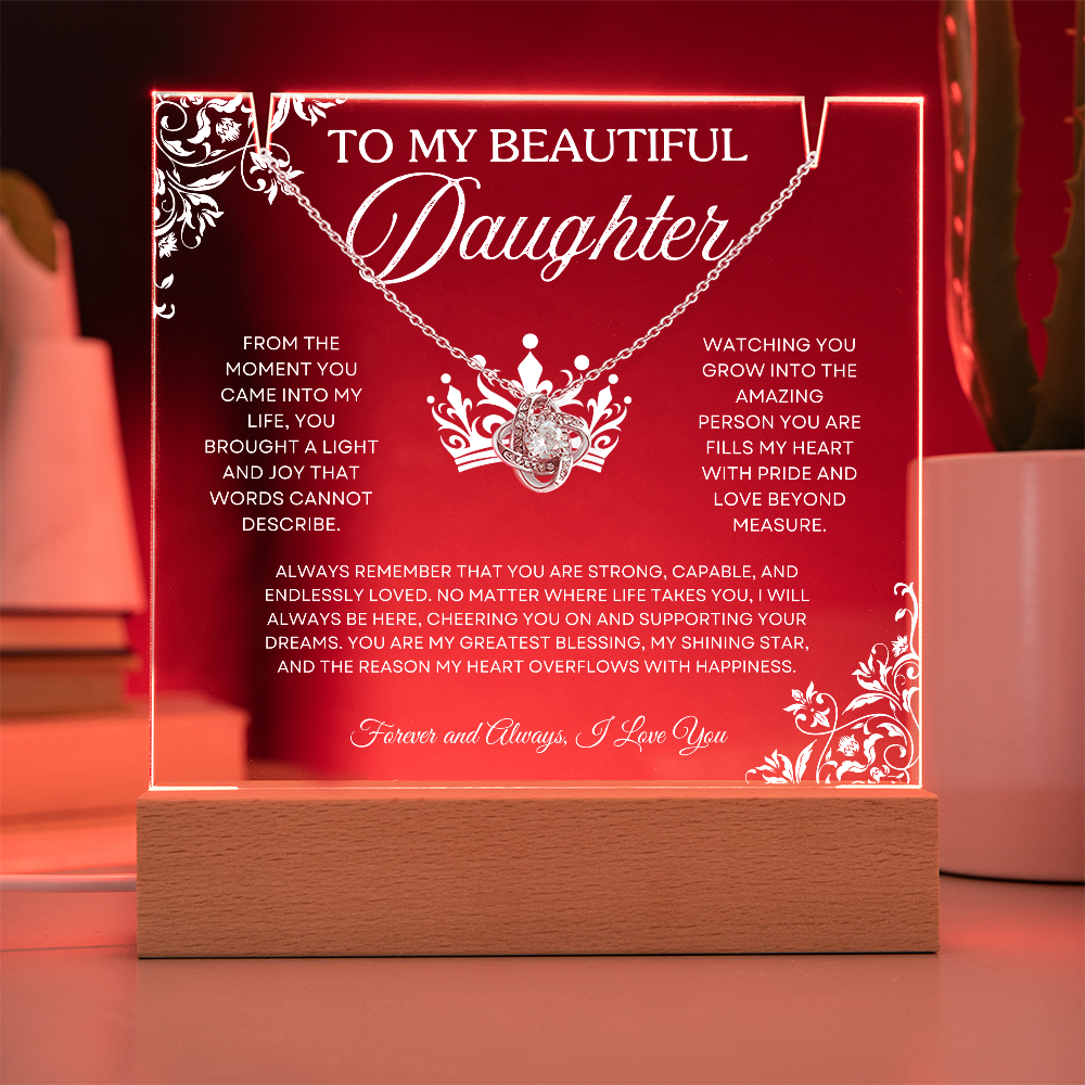 To My Beautiful Daughter – Acrylic Keepsake & Necklace Gift