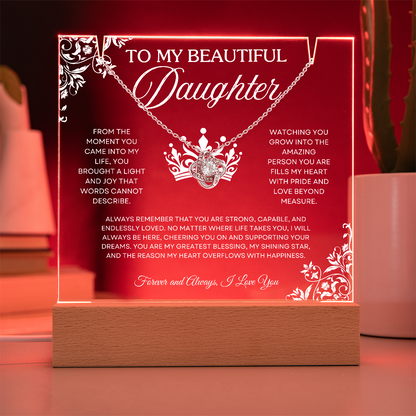 To My Beautiful Daughter – Acrylic Keepsake & Necklace Gift
