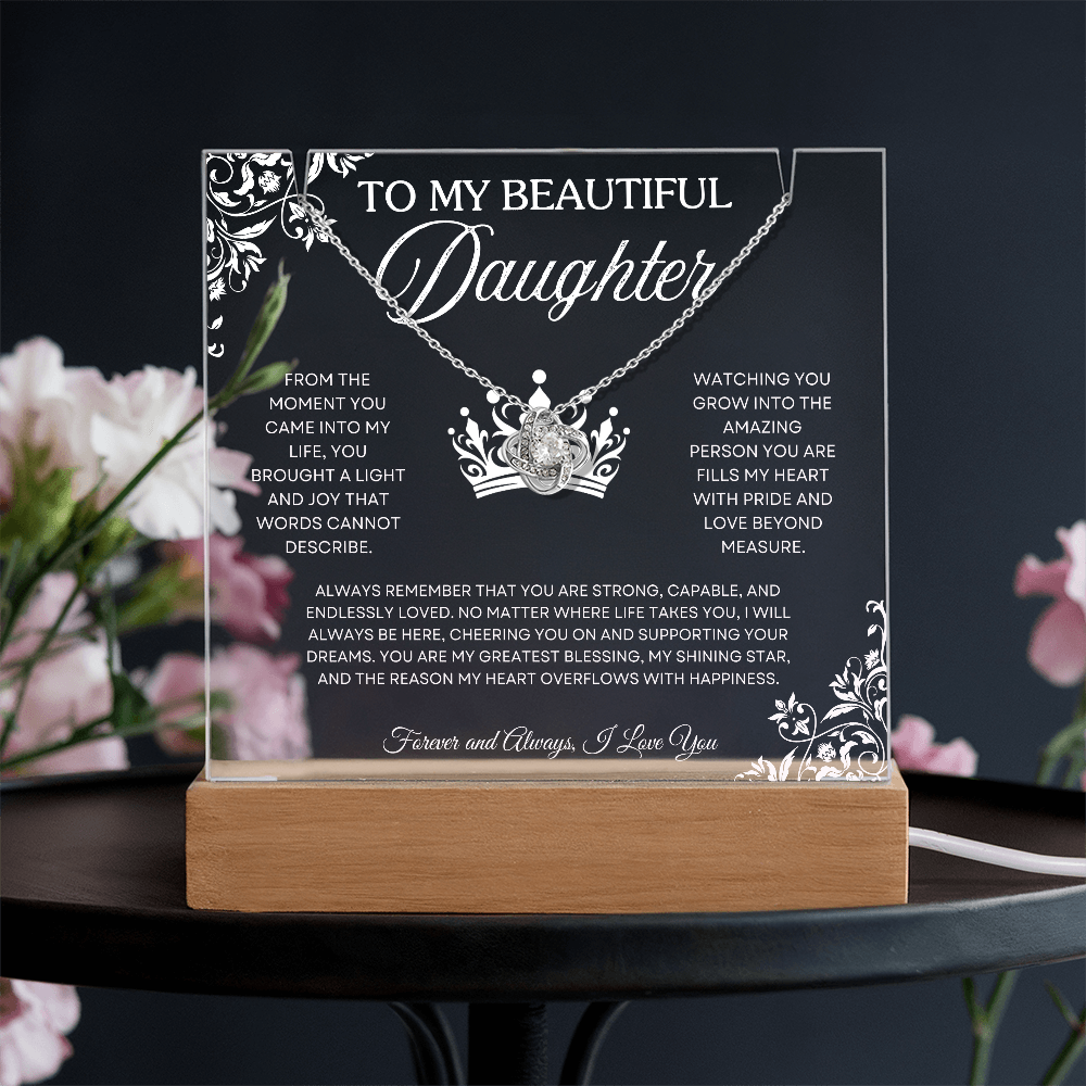 To My Beautiful Daughter – Acrylic Keepsake & Necklace Gift
