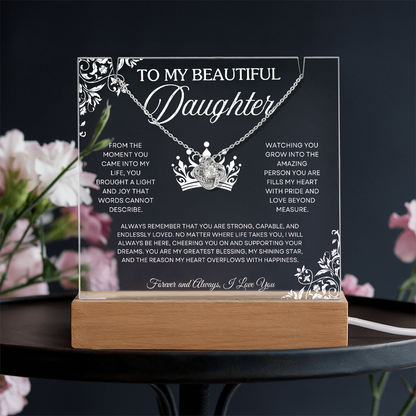 To My Beautiful Daughter – Acrylic Keepsake & Necklace Gift