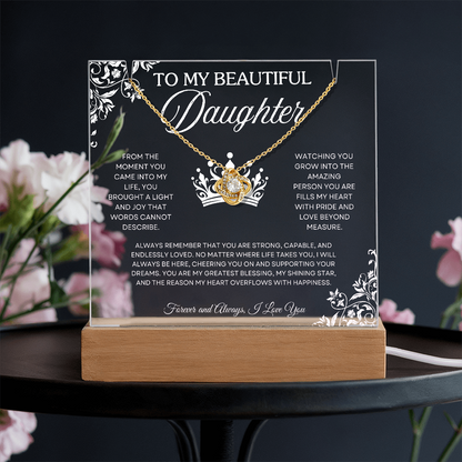 To My Beautiful Daughter – Acrylic Keepsake & Necklace Gift