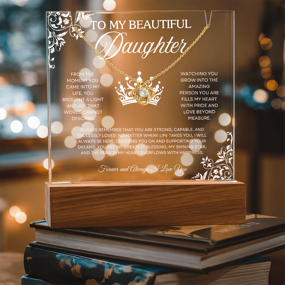 To My Beautiful Daughter – Acrylic Keepsake & Necklace Gift