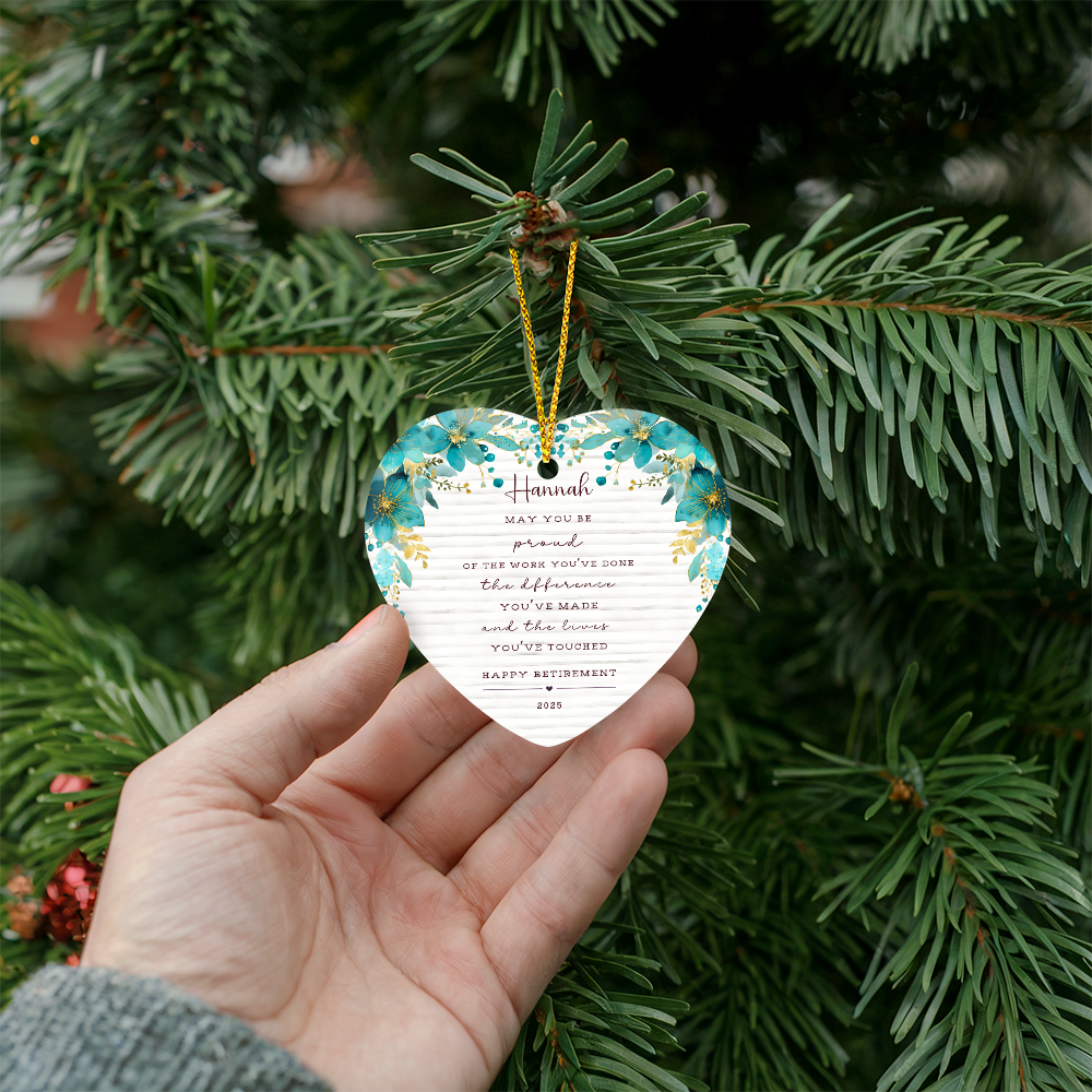 Personalized Retirement Ornament – Custom Heart Keepsake with Name & Year – Retirement Gift for Teacher, Nurse, or Coworker
