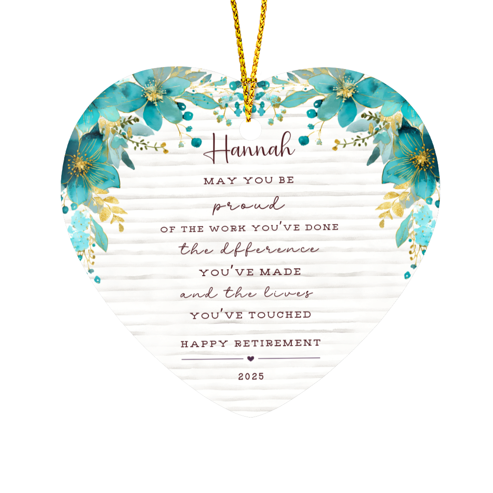 Personalized Retirement Ornament – Custom Heart Keepsake with Name & Year – Retirement Gift for Teacher, Nurse, or Coworker